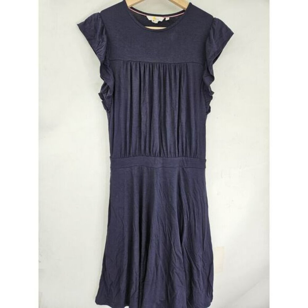 BODEN Ruffle Printed Mini Dress Blue Cap Sleeve Scoop Neck Short Stretch US 4R